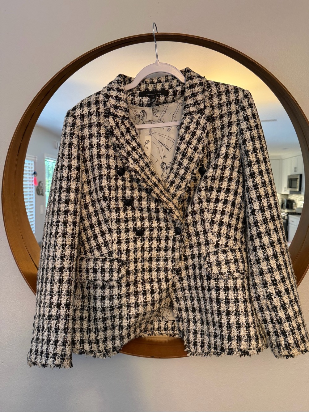 White House Black Market Black & White Houndstooth Tweed Blazer